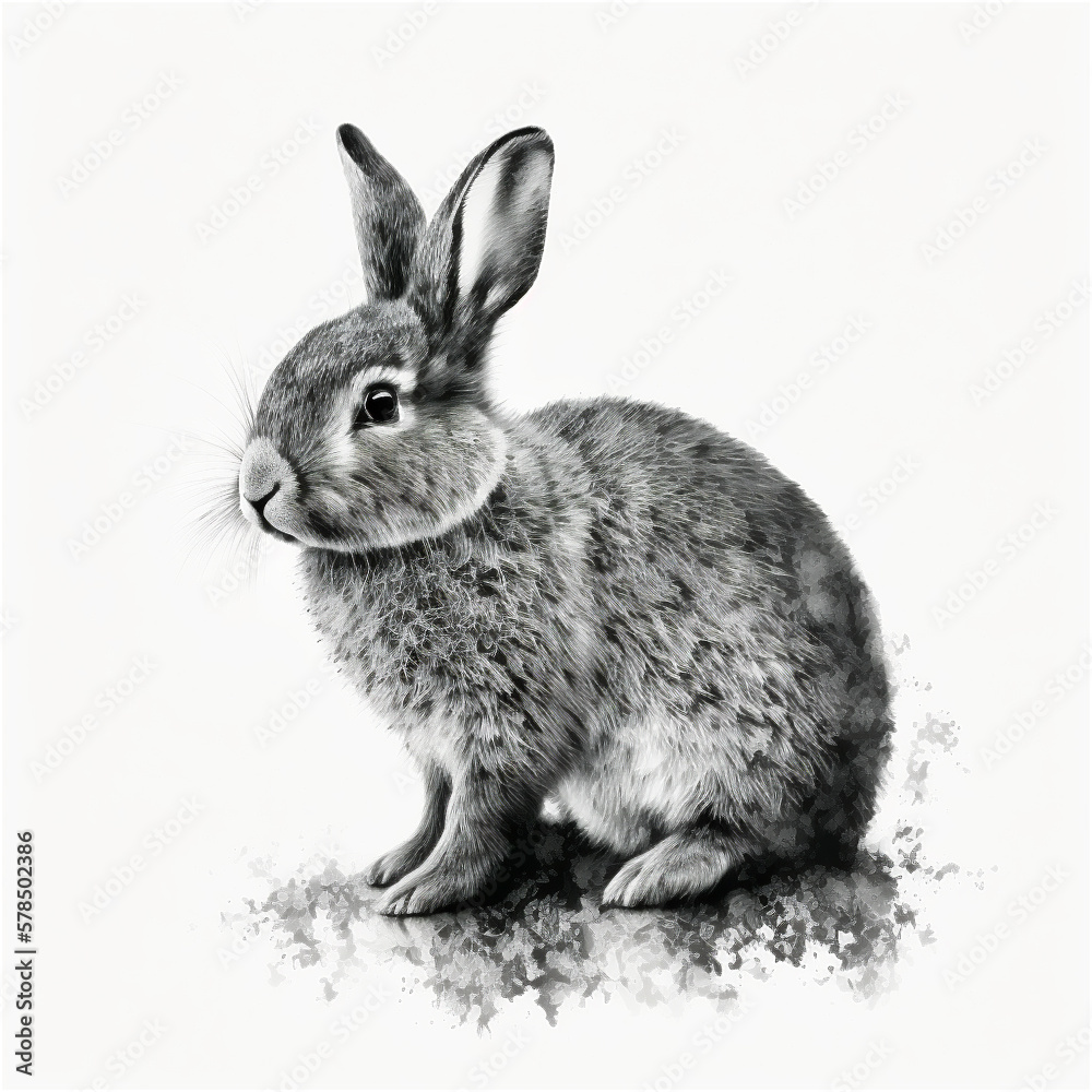 Obraz premium Easter bunny on white background, etching style. Generative AI.