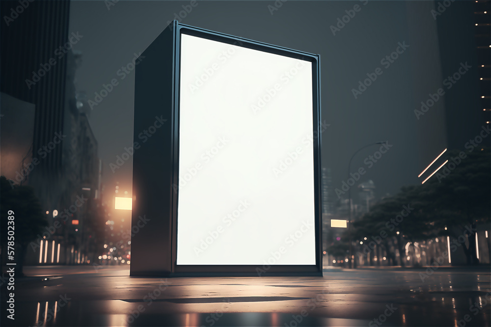 Blank street billboard poster stand mock up on night city background ...