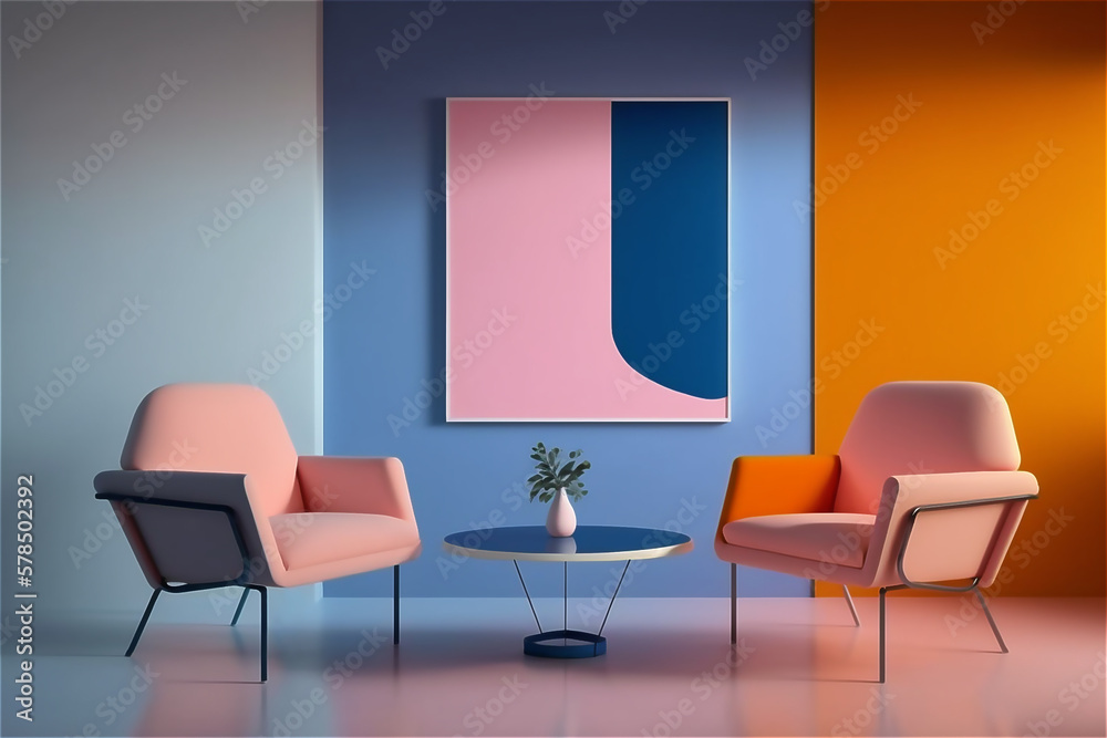1960's style living room interior. Generative AI