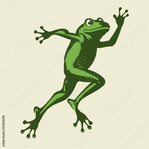 retro cartoon illustration of a jumping frog