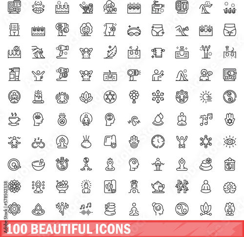 100 beautiful icons set. Outline illustration of 100 beautiful icons vector set isolated on white background