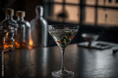 Gin martini, classic cocktail, timeless sophistication, elegant. Dry martini, shaken or stirred, refined and smooth. GENERATIVE AI photo