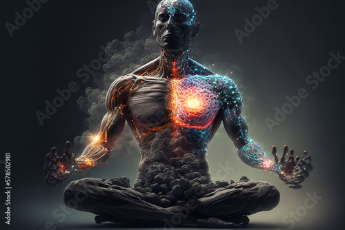 Bioluminescence illustration of a human body. Generative AI 