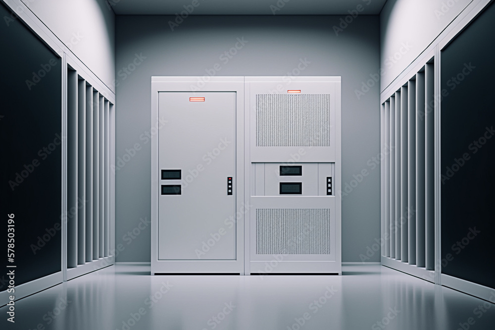 Photorealistic image of a empty server room. Generative AI Photorealistic image of a empty server room. Generative AI