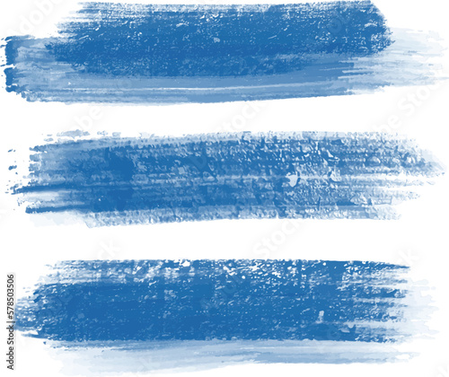 Set of different grunge blue, ink paint brush strokes. Artistic design elements, grungy background vector illustration