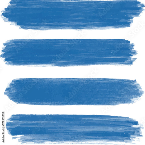 Set of different grunge blue, ink paint brush strokes. Artistic design elements, grungy background vector illustration