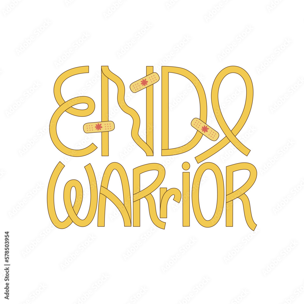 Endo warrior lettering design with plasters illustration. Support women with endometriosis. Raise awareness about uterus disabling disease. Vector design for sticker, poster, social media, t shirt. Endo warrior lettering design with plasters illustration. Support women with endometriosis. Raise awareness about uterus disabling disease. Vector design for sticker, poster, social media, t shirt.