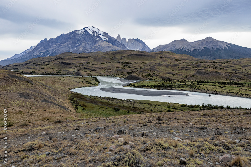 Obraz premium View on a huge lake in Torres del Paine National Park 