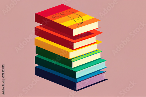 Illustration of books in the rainbow colors.  photo