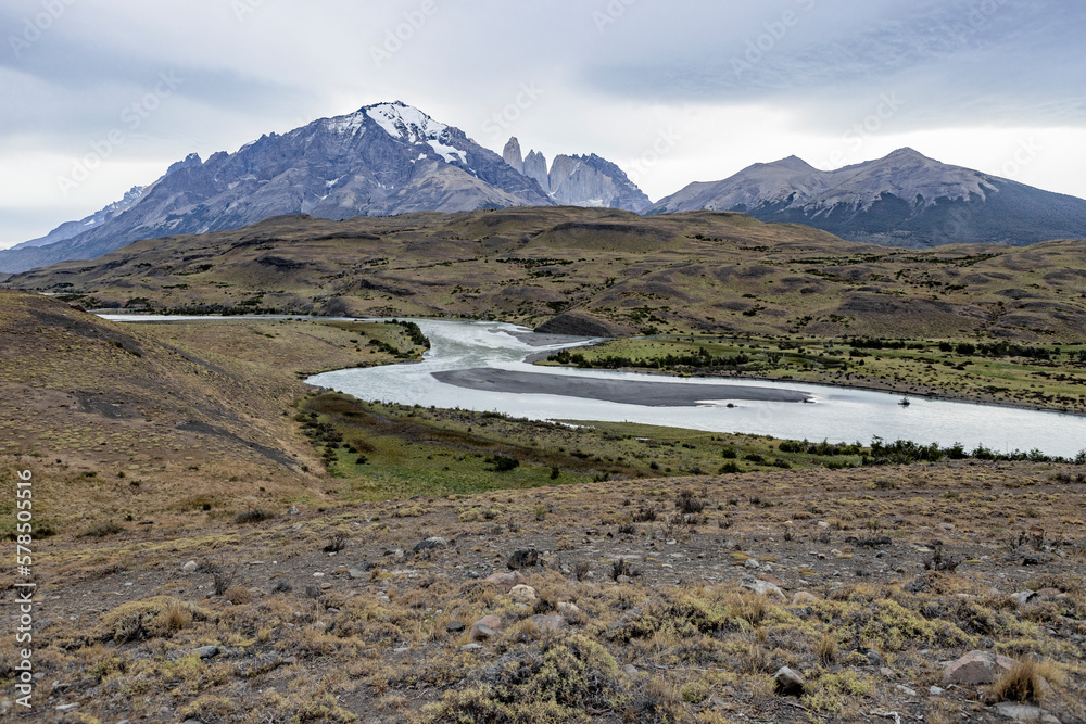 Obraz premium View on a huge lake in Torres del Paine National Park 