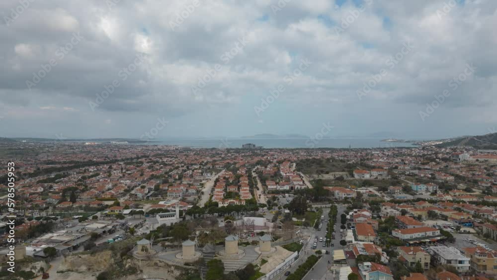 4K Aerial view of Alacati Windmills izmir. High quality 4k footage 4K Aerial view of Alacati Windmills izmir. High quality 4k footage