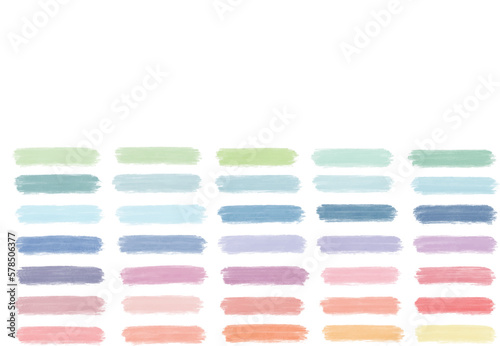 Different colorful pastel colors grunge, ink paint brush strokes bundle. Artistic design elements, grungy background vector illustration set
