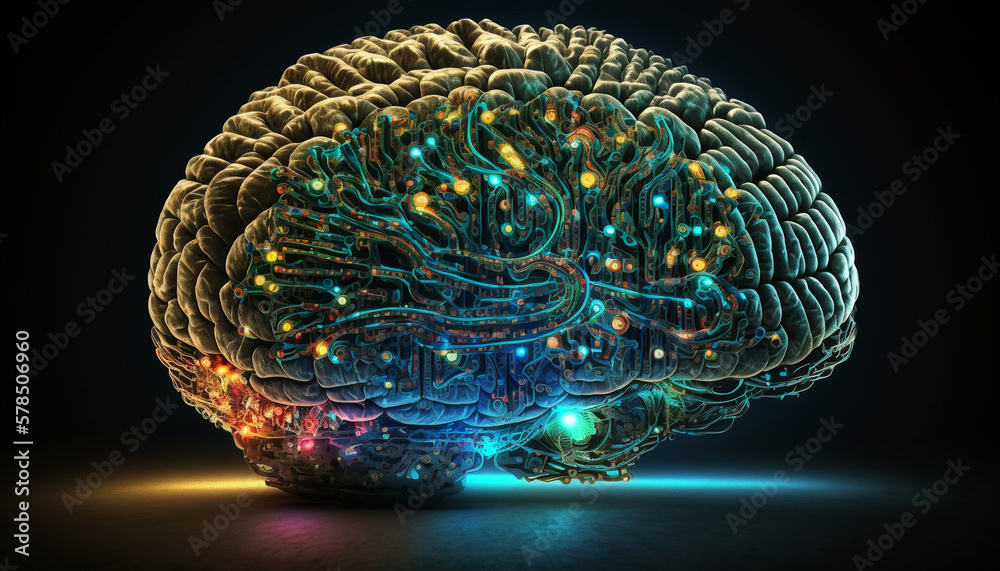 Illustration of the human brain with technologic details. Illustration of the human brain with technologic details.