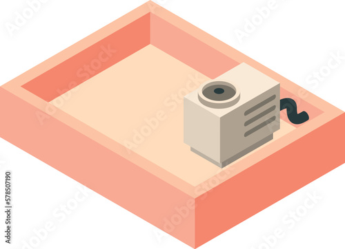 House roof icon isometric vector. New roof with outdoor unit of air conditioner. Construction and repair concept