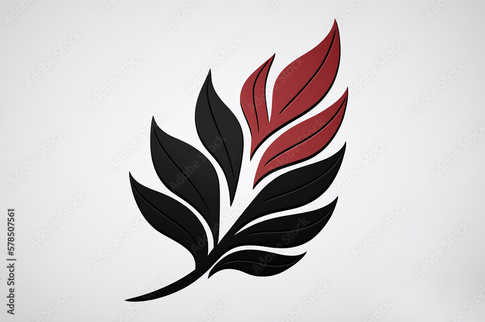 Autumn leaf illustration, red and black on white background
