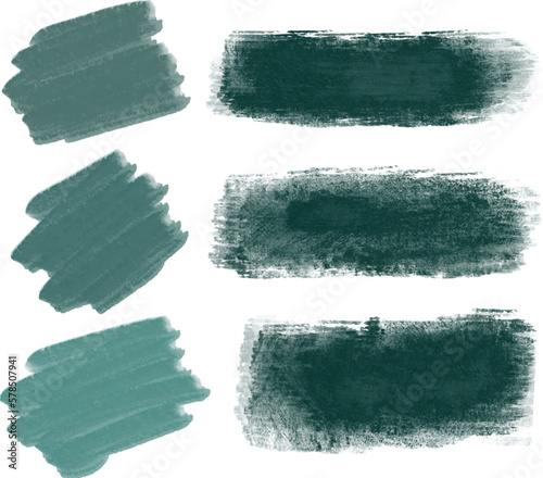 Set of different grunge , oil green paint brush strokes. Artistic design elements, grungy background vector illustration