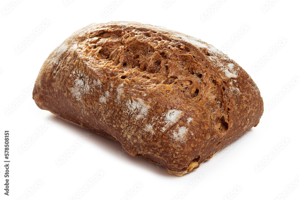 Rectangular bun made from dark rye flour. Isolate Rectangular bun made from dark rye flour. Isolate