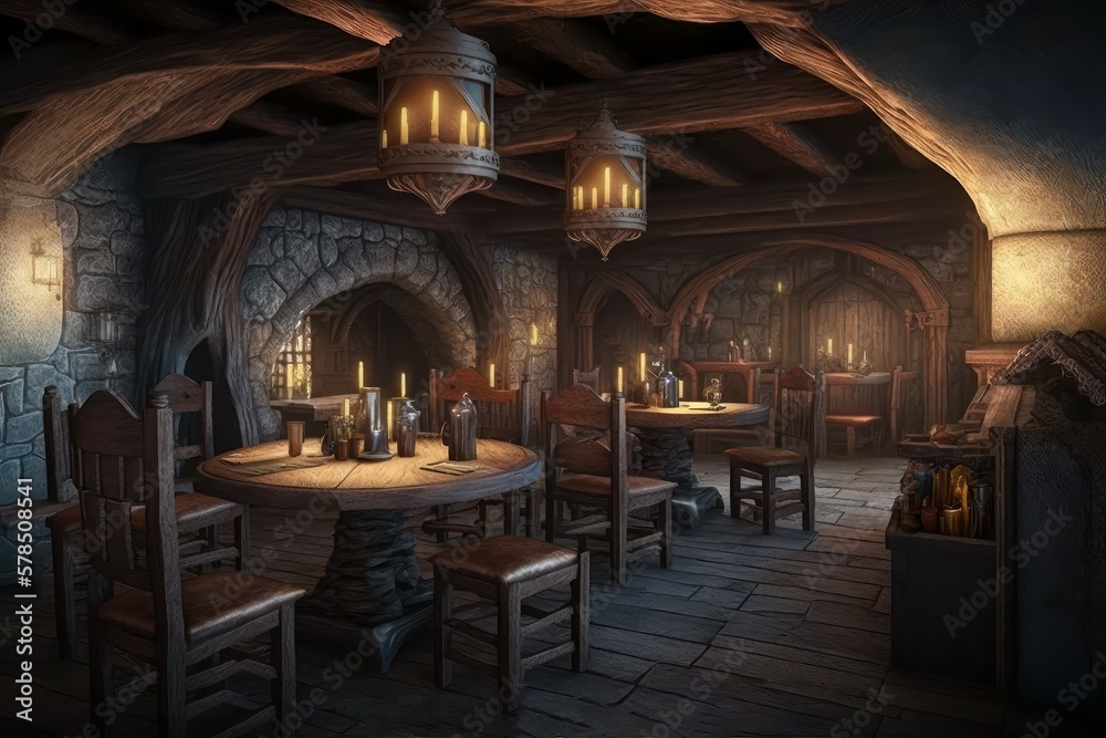 Fototapeta premium Fairytale fantasy interior of a medieval castle. AI generated