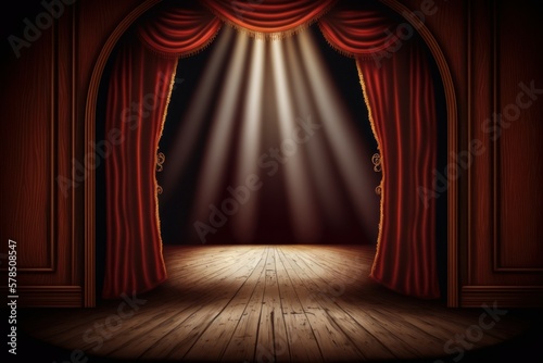 Magic theater stage red curtains. Show concept. AI generated, human enhanced