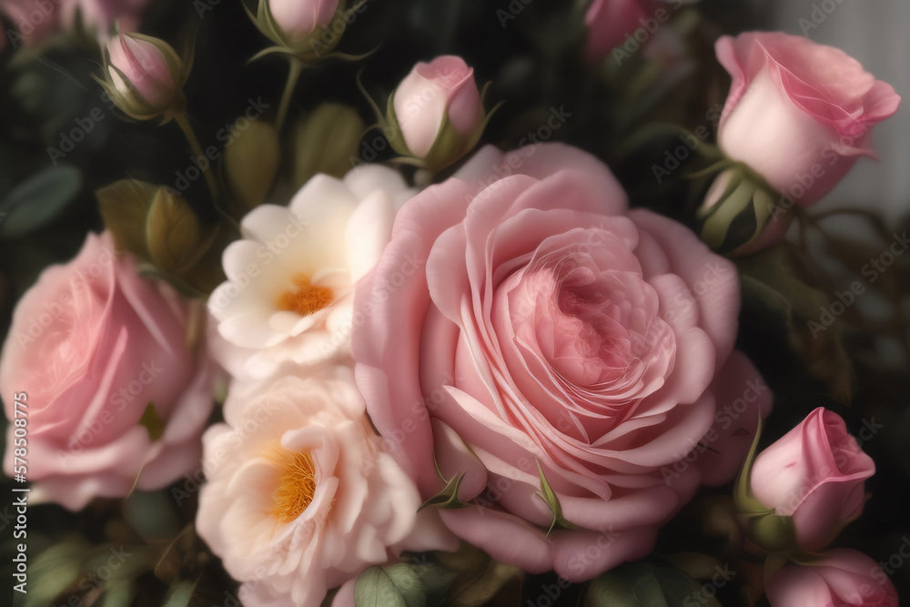 Fototapeta premium Generative AI: Magical enchanted rose landscape