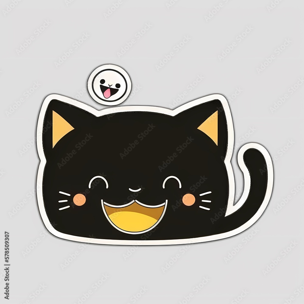 Cute Kawaii Sticker Black Cat Happy - Generative AI Cute Kawaii Sticker Black Cat Happy - Generative AI