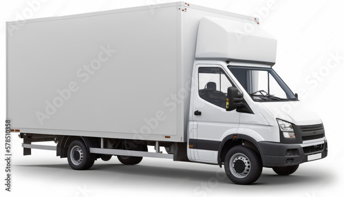 white luton van, with black trim isolated on white background. generated with ai tools