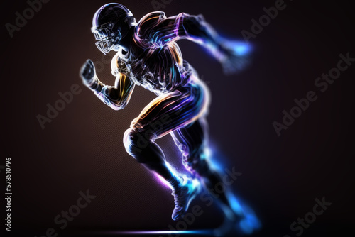 American football player with bright glowing abstract lines. Generative ai © ink drop