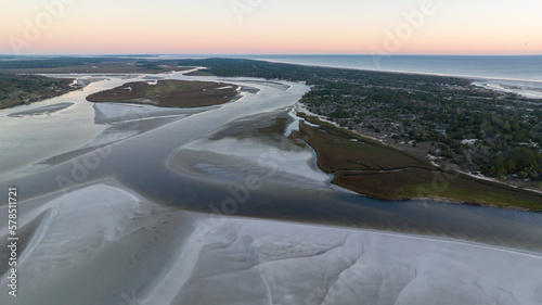 Aerial view of the Fort George Inlet in Jacksonville, Florida.