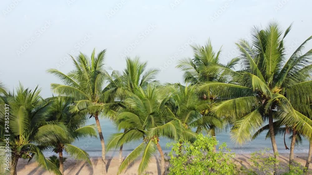 Beatifull beach, crystal-clear waters, and swaying coconut trees create a breathtaking scenery at Thailand's. 4K Footage Aerial view from a drone Travel and leisure concepts in Thailand. Beatifull beach, crystal-clear waters, and swaying coconut trees create a breathtaking scenery at Thailand's. 4K Footage Aerial view from a drone Travel and leisure concepts in Thailand.