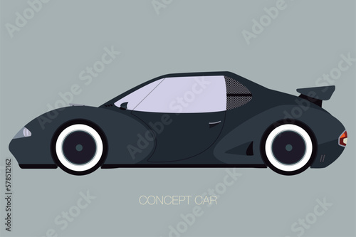 concept car fully editable, side view, flat design