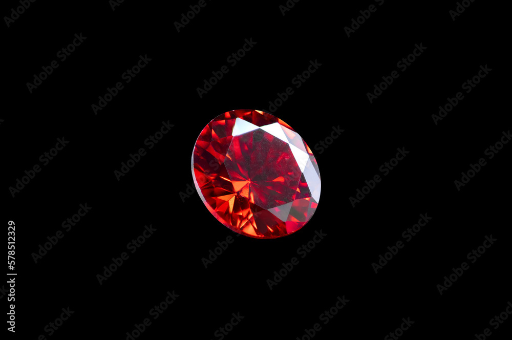 Red Ruby gemstone Round Cut isolate on black background with clipping path, close up shot Red Ruby gemstone Round Cut isolate on black background with clipping path, close up shot