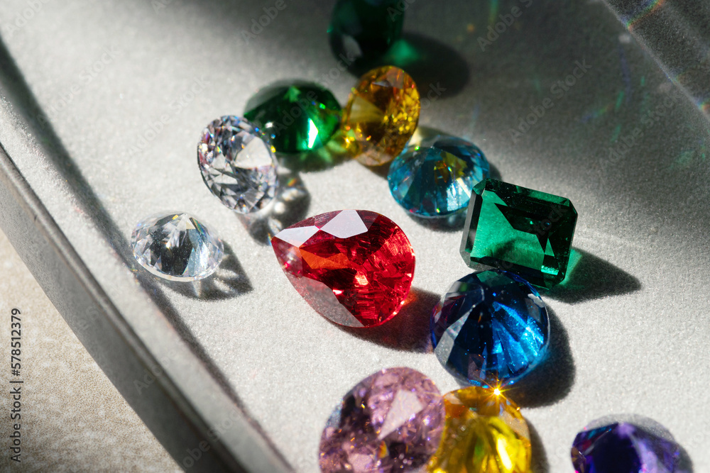 Jewel or gems on white background, Collection of many different natural gemstones Jewel or gems on white background, Collection of many different natural gemstones