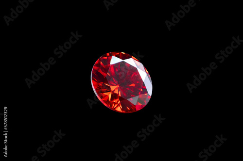 Red Ruby gemstone Round Cut isolate on black background with clipping path, close up shot