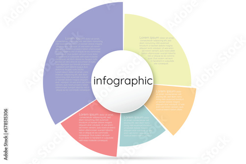 Infographic template for business information presentation. Vector circles and sector elements. Modern percent workflow diagrams. chart report plan 5 topics