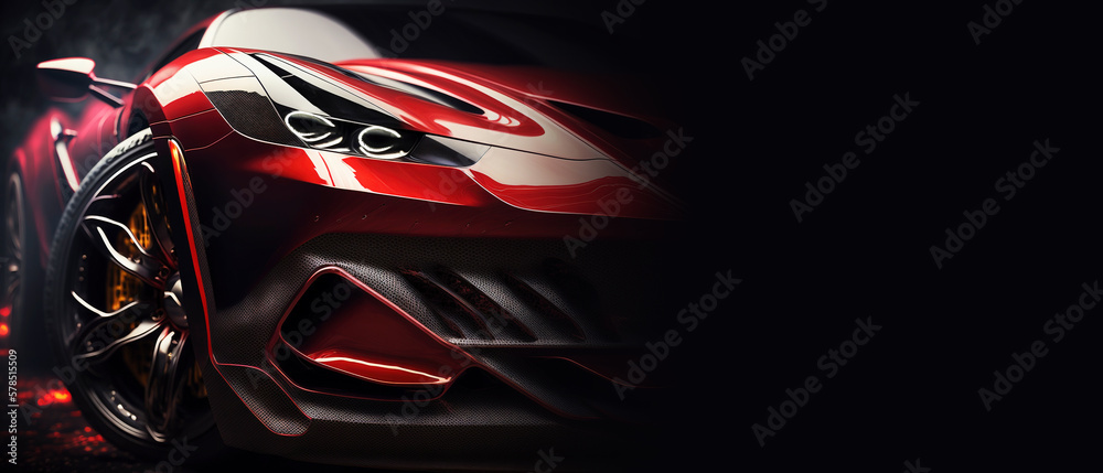 Fototapeta premium sports car with dark background and free space for text, generative ai
