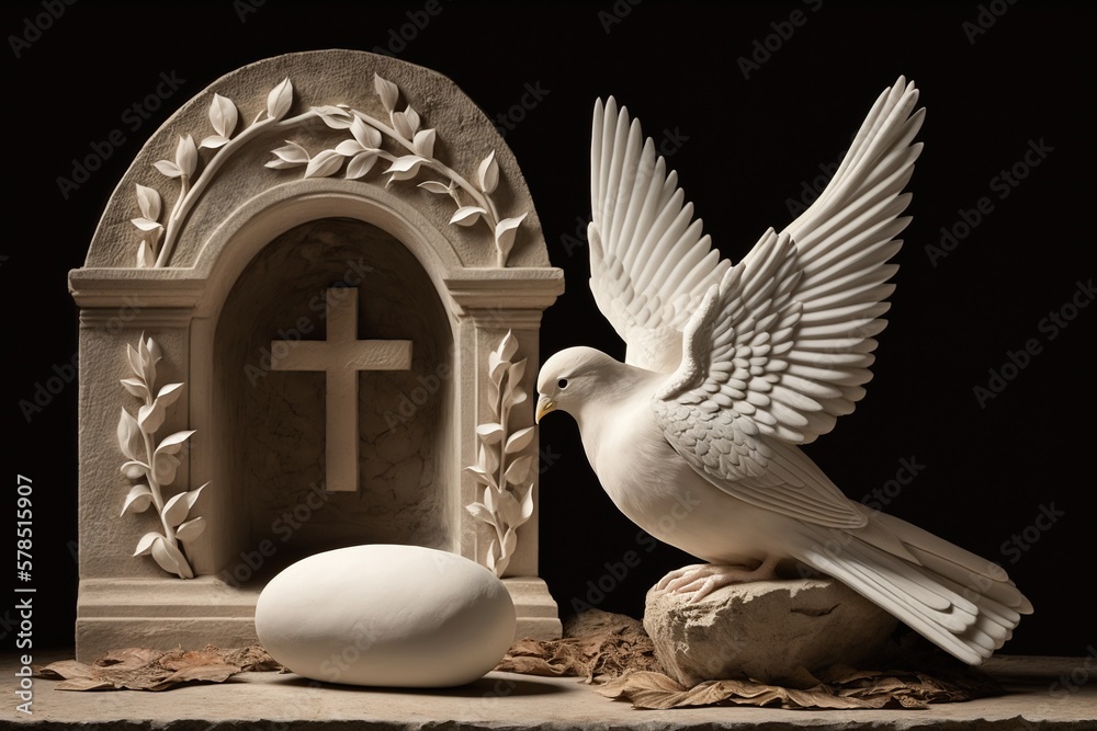 White dove and tomb symbolizing resurrection of jesus , concept of ...