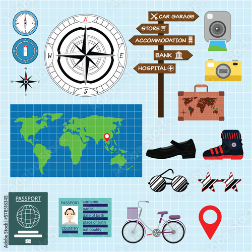 A set of vector images used for designing travel-related banners.