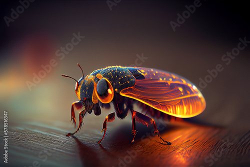 Bioluminescence firefly. Generative AI.  © Red Lemon