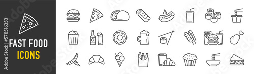 Canvas-taulu Fast food web icon set in line style