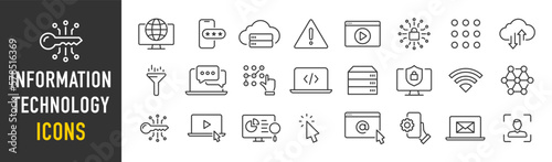 Information Technology web icon set in line style. Network, web design, website, computer, software, progress,programming, data, internet, collection. Vector illustration.