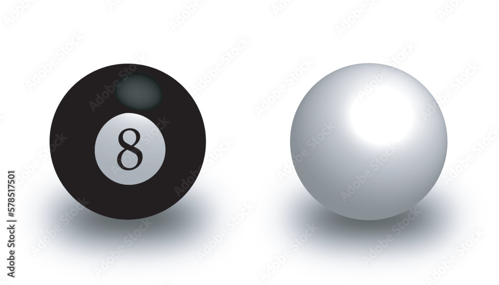 Black and white pool ball icons collection isolated on white background, realistic set of 3d glossy billiard balls with shadow. Vector illustration Black and white pool ball icons collection isolated on white background, realistic set of 3d glossy billiard balls with shadow. Vector illustration