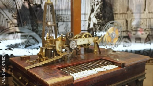 Keyboard telegraph Hughes type, 19th century, in Museum of Technology. High quality 4k footage photo