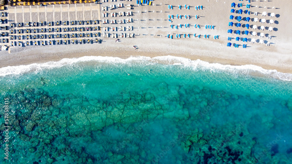 Aerial birds eye view photo taken by drone of Rhodes island town Elli beach a popular summer tourist destination, Dodecanese, Aegean, Greece