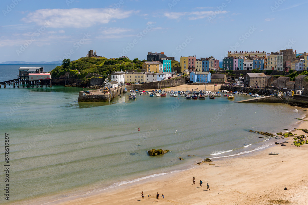 Colourful and picturesque buildings in the Welsh seaside town of Tenby, Pembrokeshire