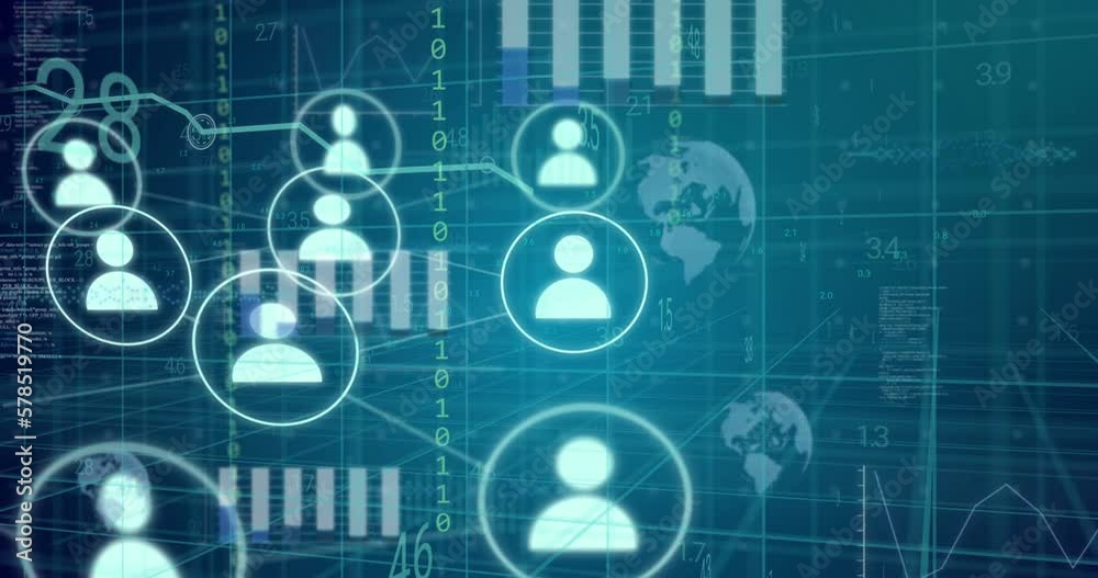 Animation of globe, icons and data processing Animation of globe, icons and data processing