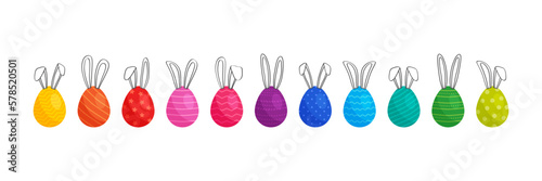 Easter doodle egg with bunny ears, cute rabbit drawn, funny eggs vector icon, happy animal collection. Cartoon colorful illustration