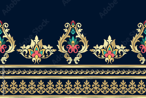 Ikat ethnic seamless pattern design Aztec fabric boho mandalas textile wallpaper tribal native motive carpet ornaments African American Indian folk embroidery vector 
