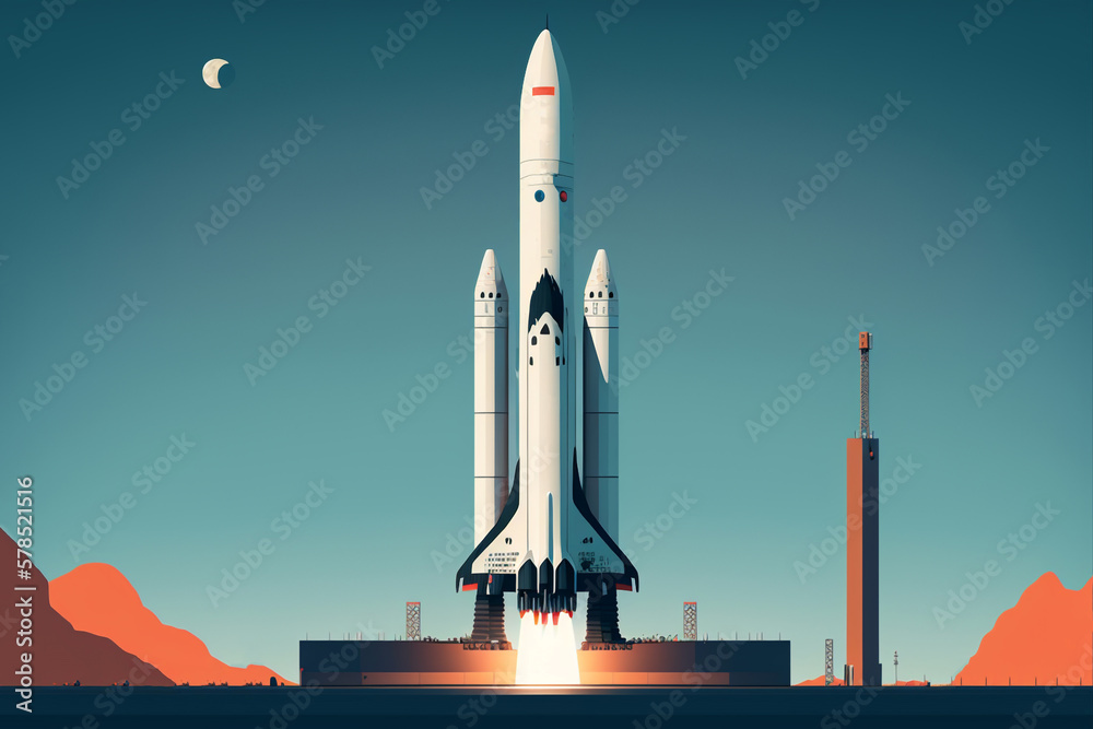 Flat illustration of a rocket. Generative AI.