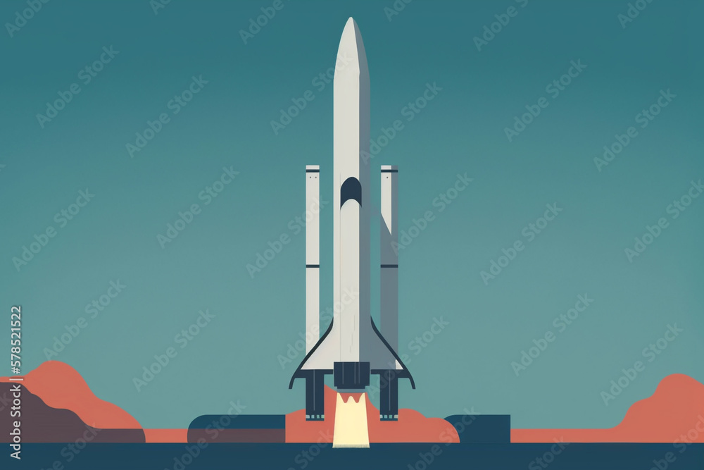 Fototapeta premium Flat illustration of a rocket. Generative AI.