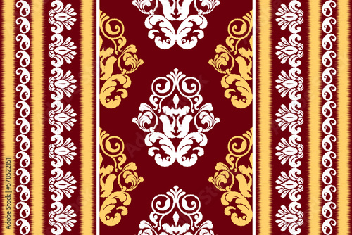 Ikat ethnic seamless pattern design Aztec fabric boho mandalas textile wallpaper tribal native motive carpet ornaments African American Indian folk embroidery vector 